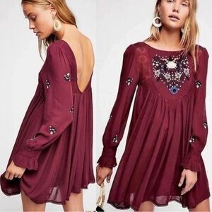 Free People Mohave Moya Embroidered Flora Mini Plum Size Small